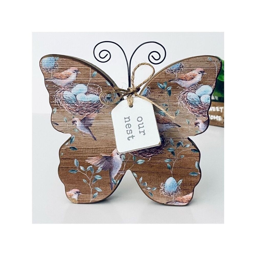 NWT Quill to Paper Tabletop Stand Wood Decor our nest Printed Butterfly Decor